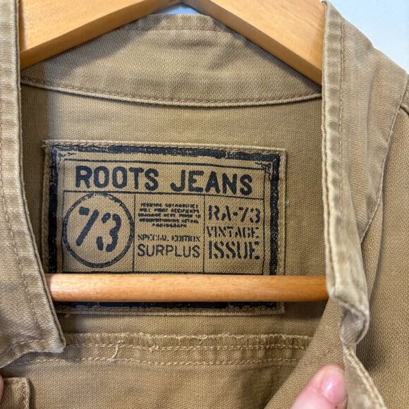 Roots Cargo Military Button Up Lightweight Jacket 90s Brown Size M - Picture 5 of 10